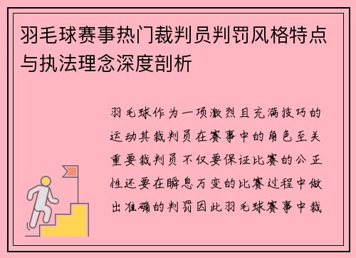 羽毛球赛事热门裁判员判罚风格特点与执法理念深度剖析